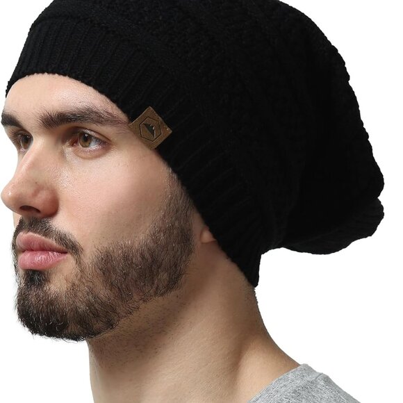 Slouchy Beanie Hats for Women, Oversized Mens Beanie Hat, Knitted Beanie, Runnin - Picture 1 of 6